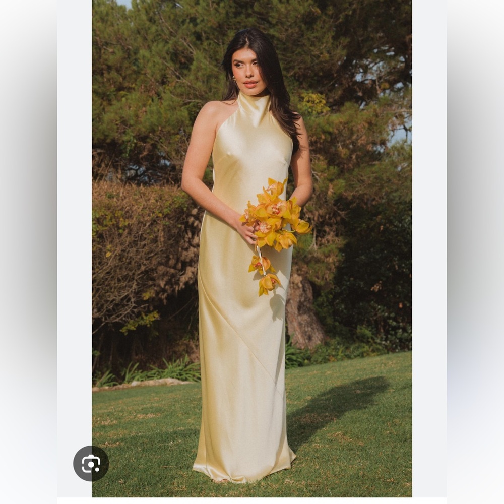 NWT SHOW ME YOUR MUMU LISA PALE YELLOW HIGH NECK MAXI DRESS LUXE SATIN MEDIUM